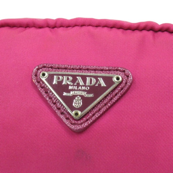 PRADA Prada nylon pouch bag with triangle logo and triangular plate, pink, fo...